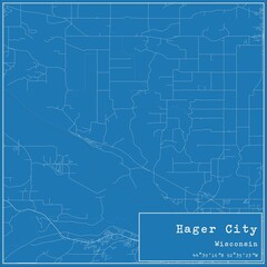Blueprint US city map of Hager City, Wisconsin.
