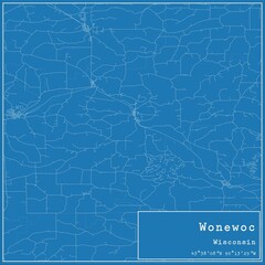 Blueprint US city map of Wonewoc, Wisconsin.