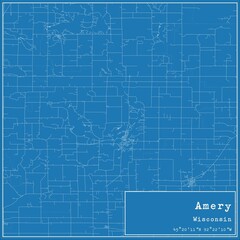 Blueprint US city map of Amery, Wisconsin.
