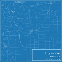 Blueprint US city map of Poynette, Wisconsin.