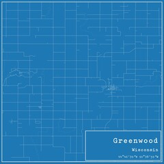 Blueprint US city map of Greenwood, Wisconsin.
