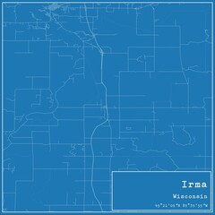 Obraz premium Blueprint US city map of Irma, Wisconsin.
