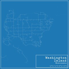 Blueprint US city map of Washington Island, Wisconsin.