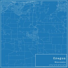 Blueprint US city map of Oregon, Wisconsin.