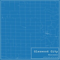 Blueprint US city map of Glenwood City, Wisconsin.