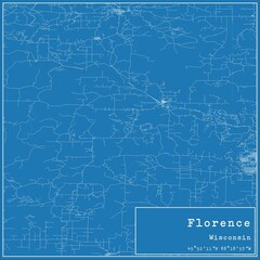 Blueprint US city map of Florence, Wisconsin.
