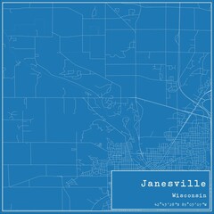 Blueprint US city map of Janesville, Wisconsin.