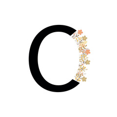 the letter O. vector drawing. the alphabet is English. a letter with flowers. partial bouquet with letters. on a white background. EPS 10.