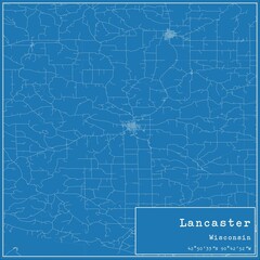 Blueprint US city map of Lancaster, Wisconsin.