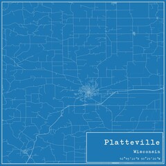 Blueprint US city map of Platteville, Wisconsin.