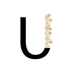 the letter U. vector drawing. the alphabet is English. a letter with flowers. partial bouquet with letters. on a white background. EPS 10.