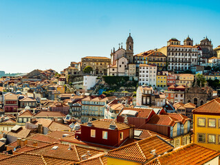 Fototapeta premium Stunning skyline of Porto old town from the hill of the main cathedral, Portugal 