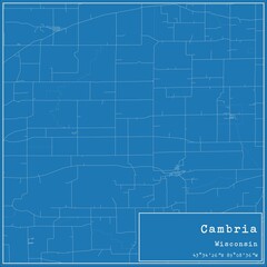 Blueprint US city map of Cambria, Wisconsin. - obrazy, fototapety, plakaty