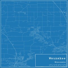 Blueprint US city map of Waunakee, Wisconsin.