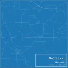 Blueprint US city map of Sullivan, Wisconsin.