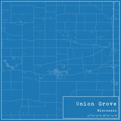 Blueprint US city map of Union Grove, Wisconsin.