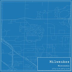 Blueprint US city map of Milwaukee, Wisconsin.