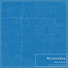 Blueprint US city map of Milwaukee, Wisconsin.