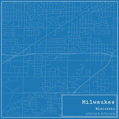 Blueprint US city map of Milwaukee, Wisconsin.