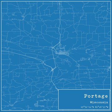 Blueprint US city map of Portage, Wisconsin.
