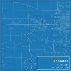 Blueprint US city map of Kenosha, Wisconsin.