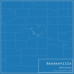 Blueprint US city map of Kansasville, Wisconsin.