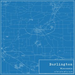 Blueprint US city map of Burlington, Wisconsin.