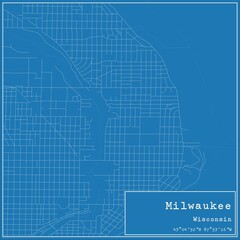 Blueprint US city map of Milwaukee, Wisconsin.