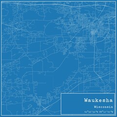 Blueprint US city map of Waukesha, Wisconsin.