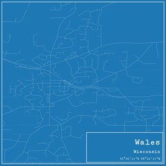Blueprint US city map of Wales, Wisconsin.