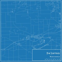 Fototapeta premium Blueprint US city map of Delavan, Wisconsin.