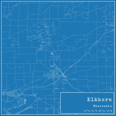 Blueprint US city map of Elkhorn, Wisconsin.