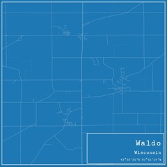 Blueprint US city map of Waldo, Wisconsin.