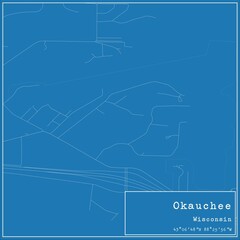Blueprint US city map of Okauchee, Wisconsin.