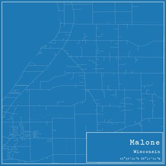 Fototapeta premium Blueprint US city map of Malone, Wisconsin.