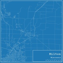 Blueprint US city map of Milton, Wisconsin.