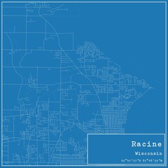 Fototapeta premium Blueprint US city map of Racine, Wisconsin.
