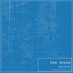 Blueprint US city map of Oak Creek, Wisconsin.