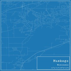Blueprint US city map of Muskego, Wisconsin.