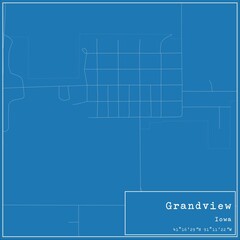 Blueprint US city map of Grandview, Iowa.