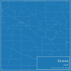 Blueprint US city map of Dixon, Iowa.