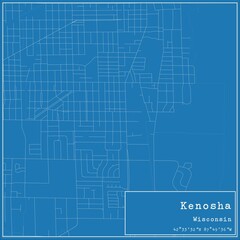 Blueprint US city map of Kenosha, Wisconsin.