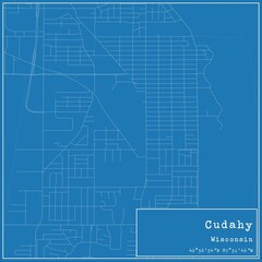 Fototapeta premium Blueprint US city map of Cudahy, Wisconsin.