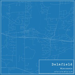 Blueprint US city map of Delafield, Wisconsin.