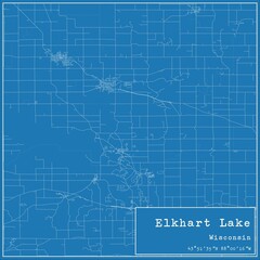 Blueprint US city map of Elkhart Lake, Wisconsin.