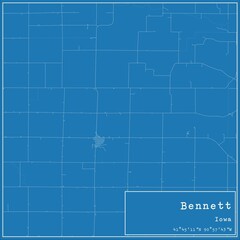 Blueprint US city map of Bennett, Iowa.