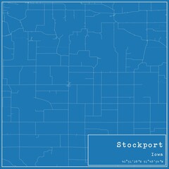 Blueprint US city map of Stockport, Iowa.