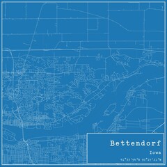 Blueprint US city map of Bettendorf, Iowa.
