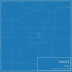 Blueprint US city map of Udell, Iowa.