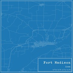 Blueprint US city map of Fort Madison, Iowa.